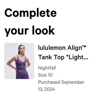 lululemon athletica Align™ Tank Top - Nightfall, light support (A/B), size 10